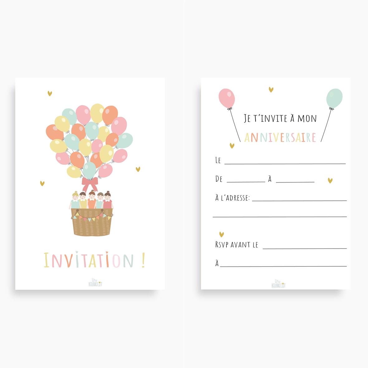 Cartons d'invitation pour anniversaire - Enfant - Ballons - 8